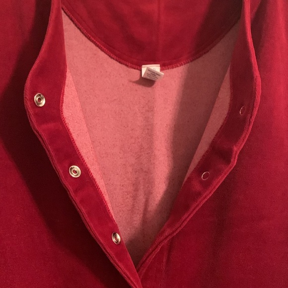 Cranberry Velvet Snap Front Cardigan is Beautiful! Vee Neckline, Soft & Cozy! - Picture 4 of 11